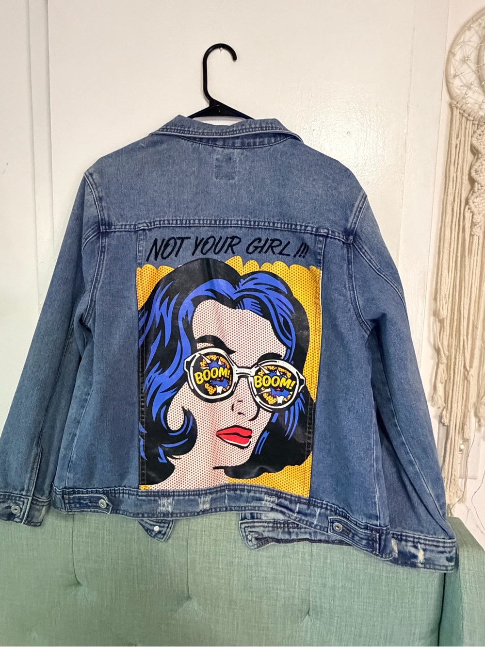 Boom Boom Jeans Blue Denim Jacket with Pop-Art Back Graphic